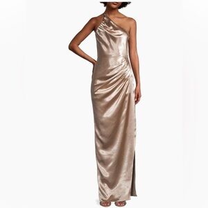 Aiifos Mira Satin Maxi One Shoulder Gold Gown